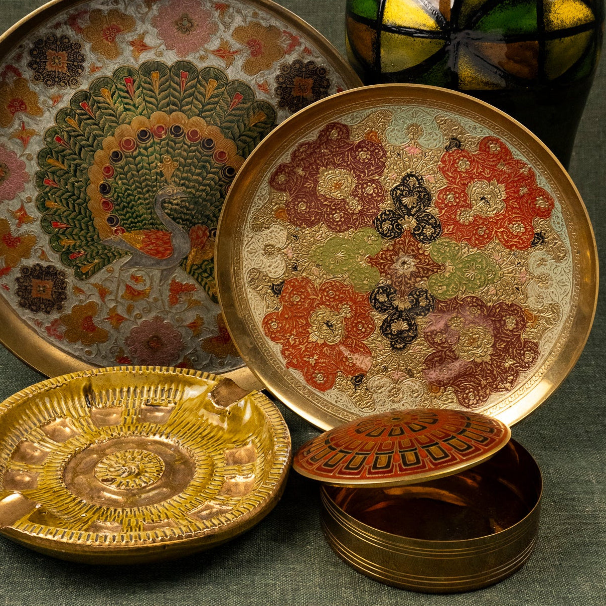Amir Vintage Brass Enamel Box