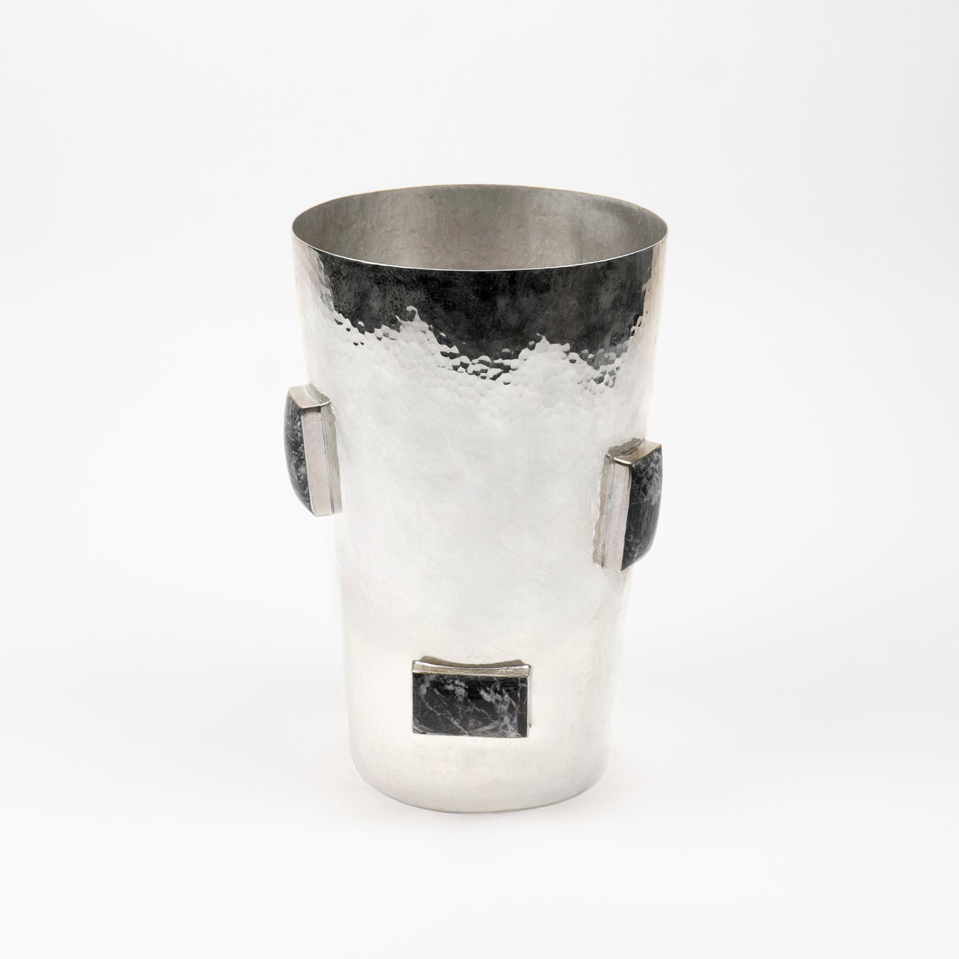 Giselle - Silver Flower Vase with Onyx Geometric Detailing