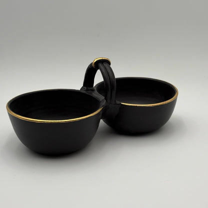 Haley Ceramic Double Dip Bowl With Handle