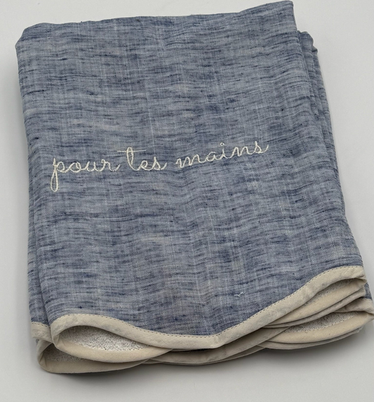 Pour Tes Mains Blue Oak Scalloped Guest Towels - Terry Lined