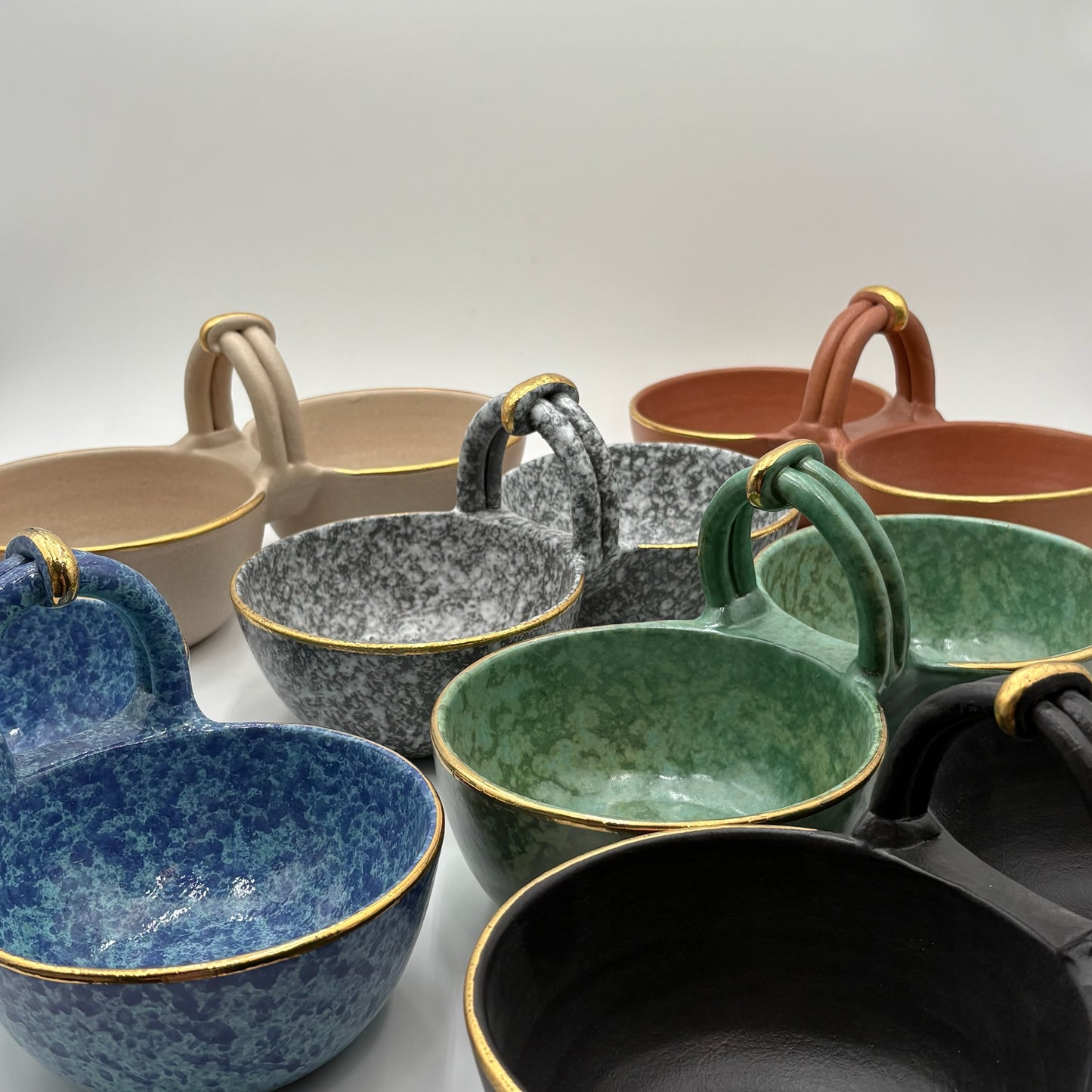 Haley Ceramic Double Dip Bowl With Handle