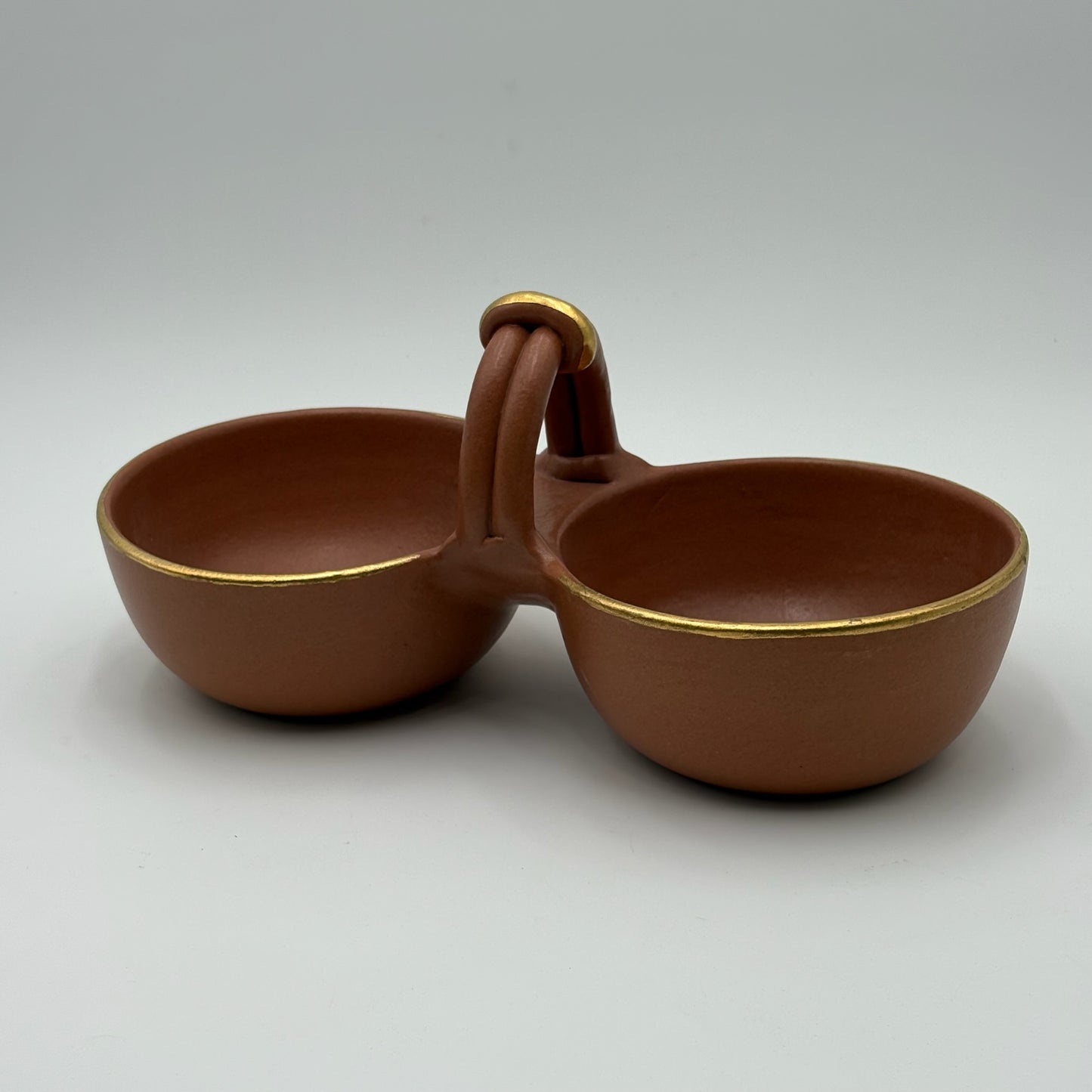 Haley Ceramic Double Dip Bowl With Handle