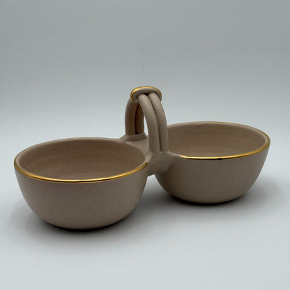 Haley Ceramic Double Dip Bowl With Handle