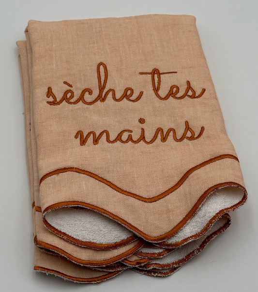 Seche Tes Mains Peach Solid Scalloped Guest Towels - Terry Lined