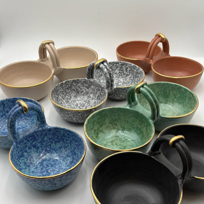 Haley Ceramic Double Dip Bowl With Handle