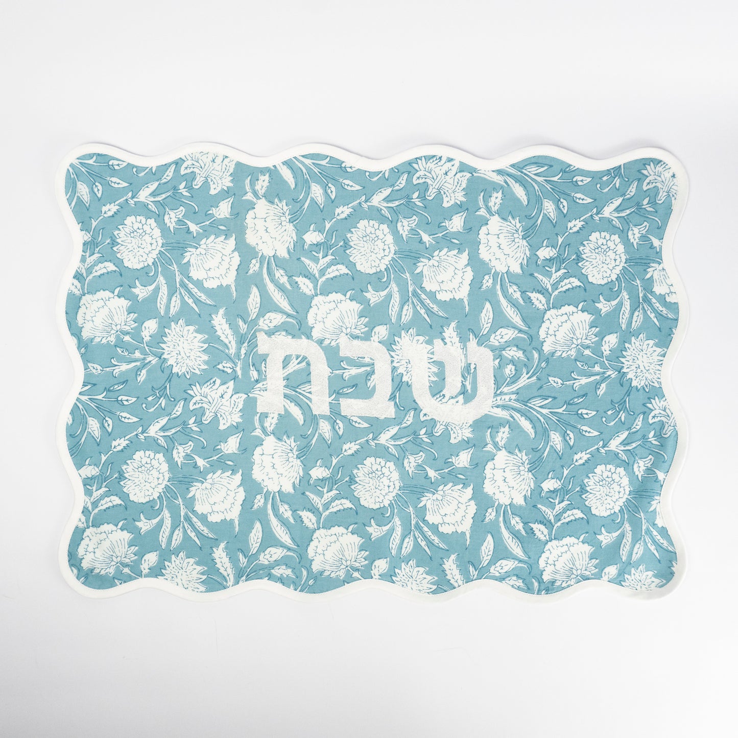 Teal Fleur Linen Challah Cover