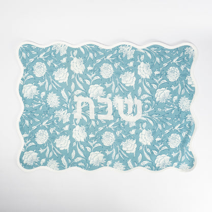 Teal Fleur Linen Challah Cover