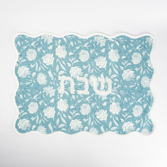 Teal Fleur Linen Challah Cover