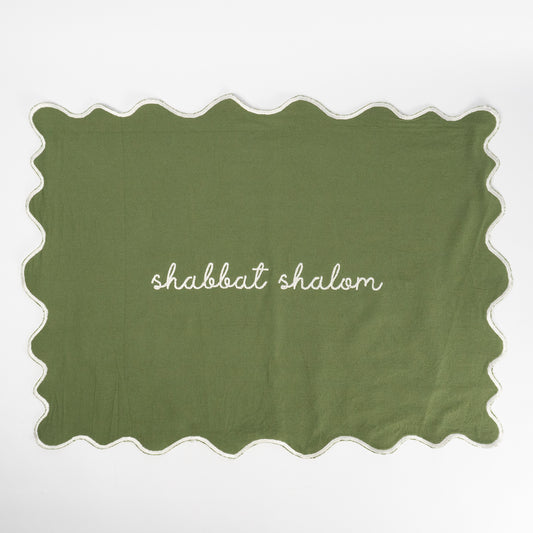 Sage Script Linen Challah Cover
