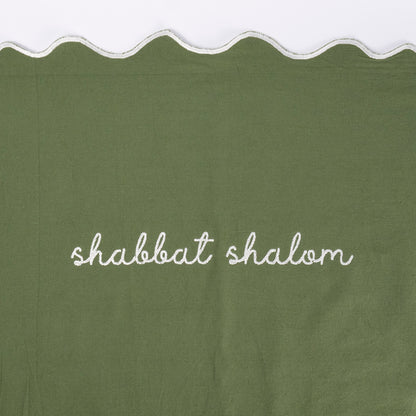 Sage Script Linen Challah Cover