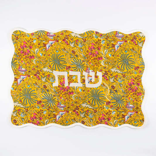 Saffron Floral Linen Challah Cover