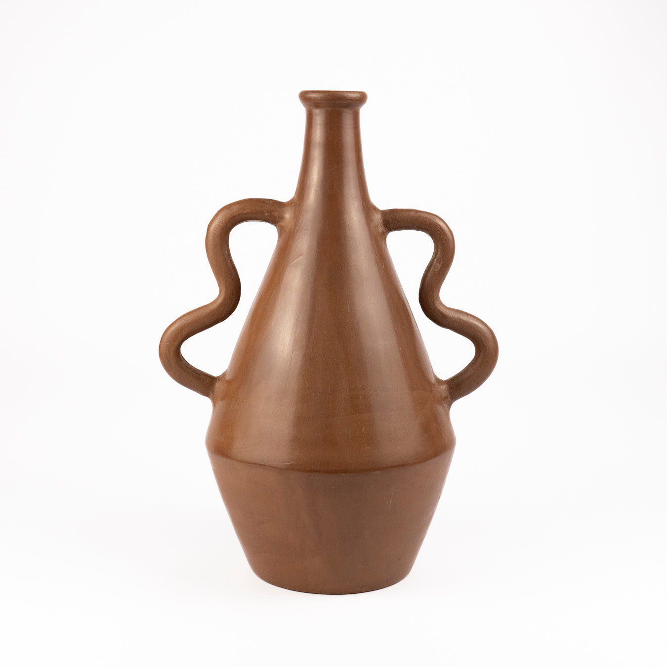 Shirley - Wavy Handled Vase - Rust Brown
