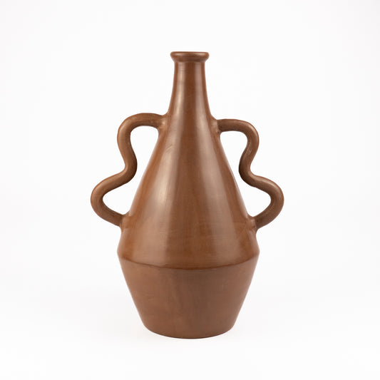Shirley - Wavy Handled Vase - Rust Brown