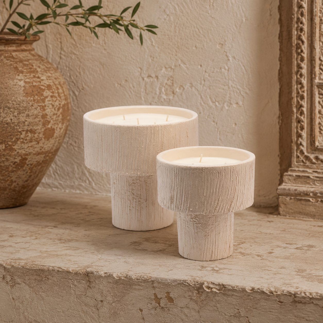Striée Blanc Ceramic Coupe Candle