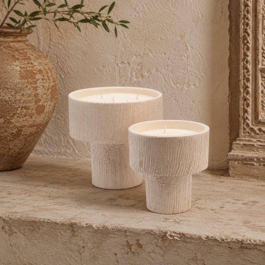 Striée Blanc Ceramic Coupe Candle
