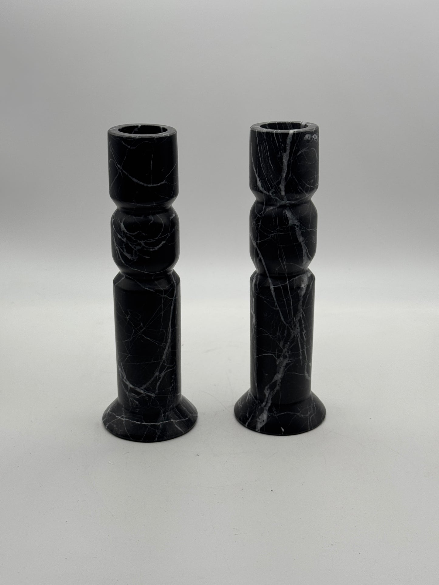 Ashly Black Marble Candlestick Holders - Set of 2
