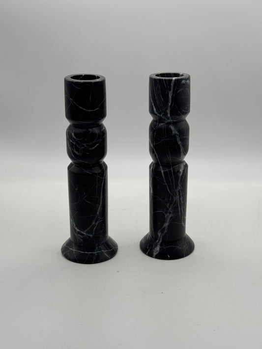 Ashly Black Marble Candlestick Holders - Set of 2