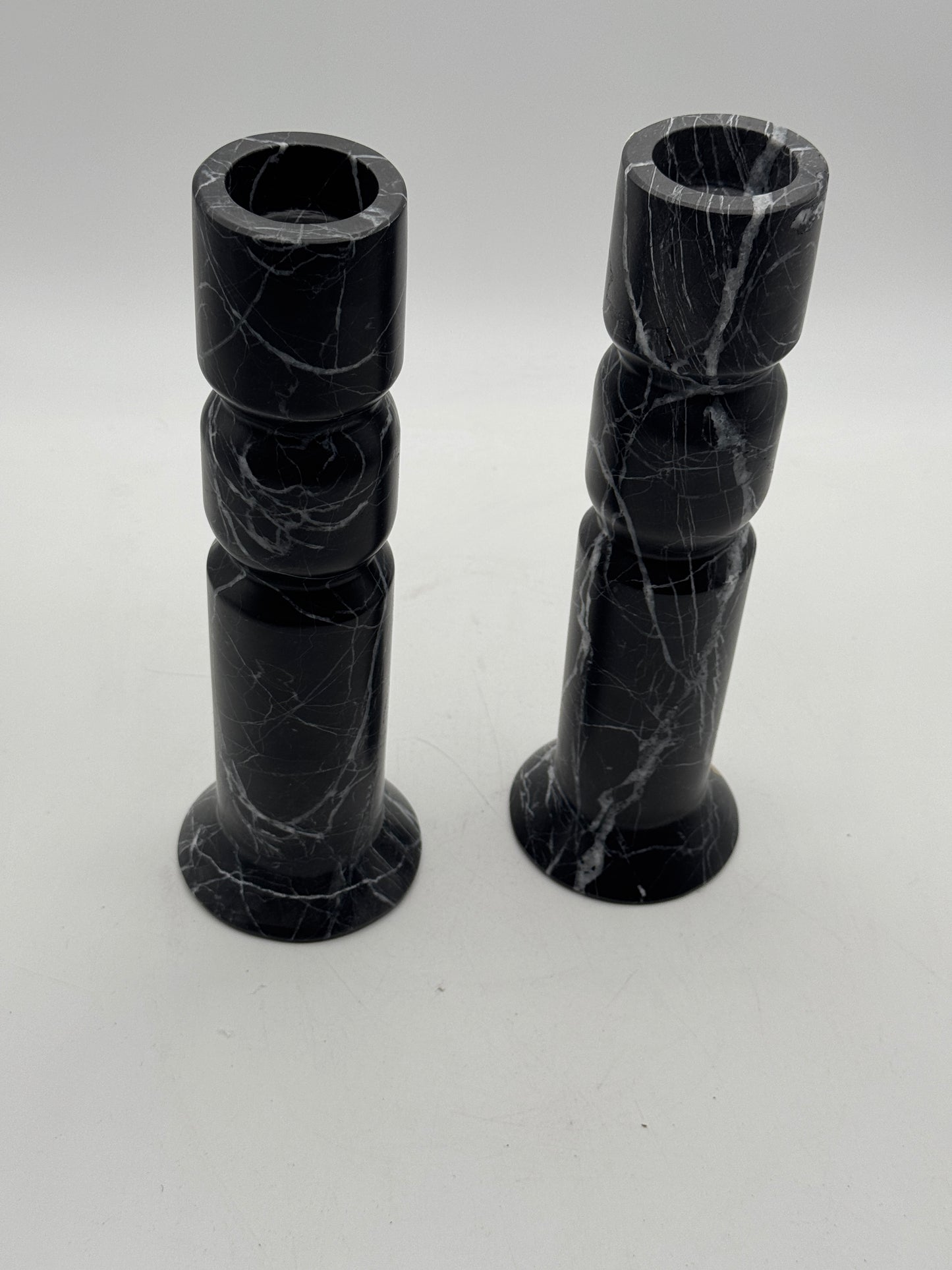 Ashly Black Marble Candlestick Holders - Set of 2
