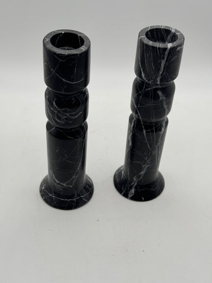 Ashly Black Marble Candlestick Holders - Set of 2