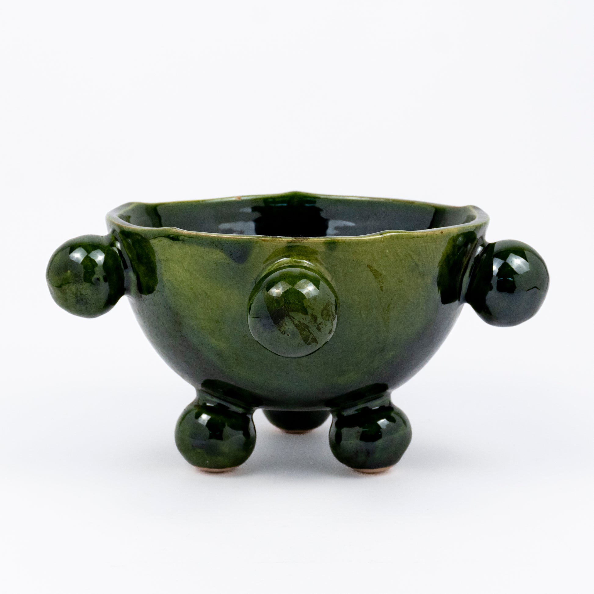 Ballo medium ceramic bowl, emerald green glaze, organic rim