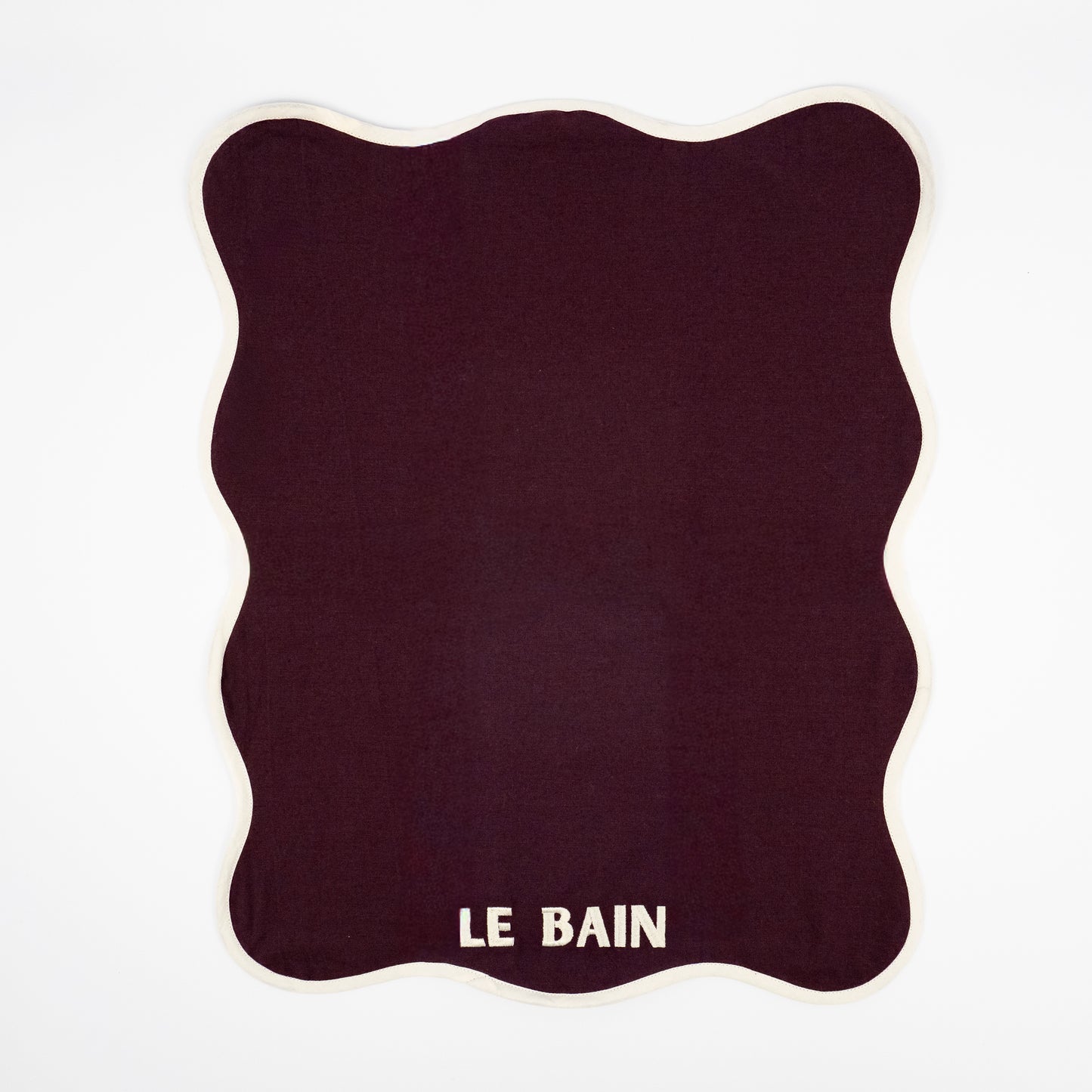 Betti Le Bain aubergine cotton guest towels, cream LE BAIN embroidery, cream trim, set of two