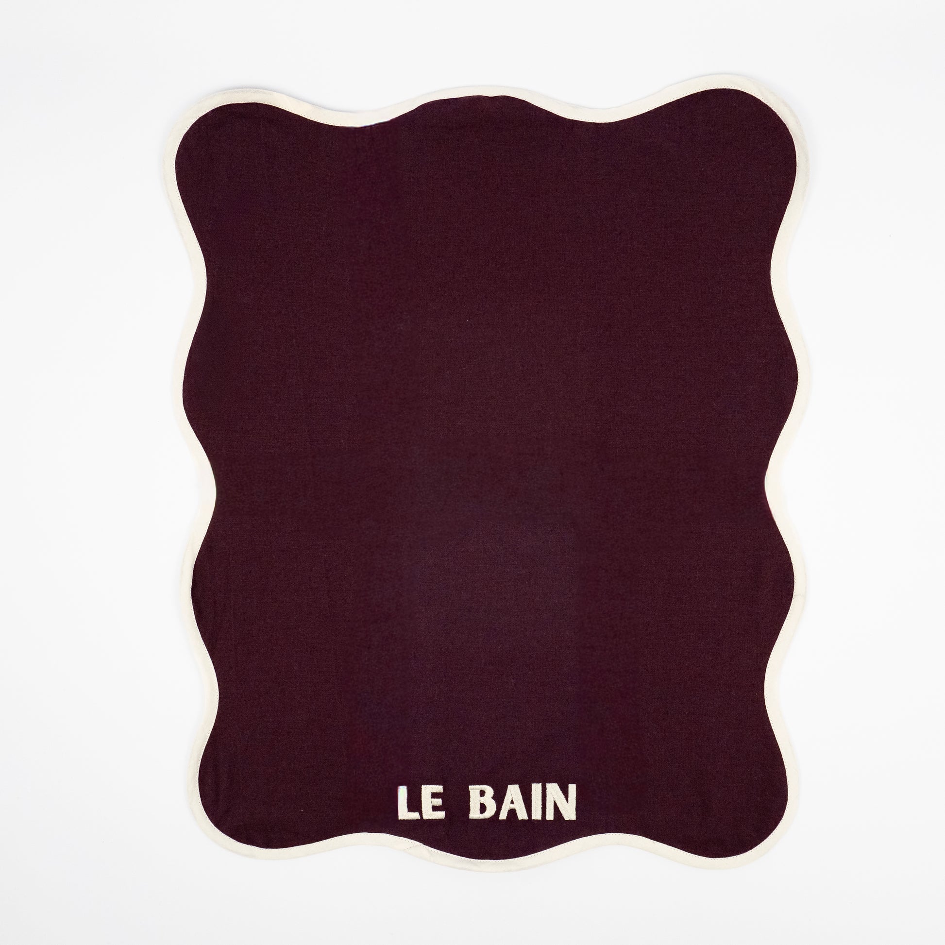 Betti Le Bain aubergine cotton guest towels, cream LE BAIN embroidery, cream trim, set of two