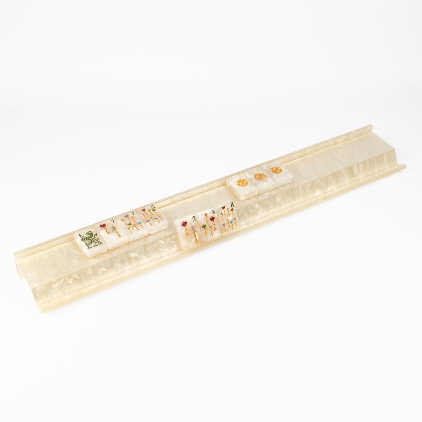 Club Mah Jenn D'or jewel tone mahjong set, mother-of-pearl rack