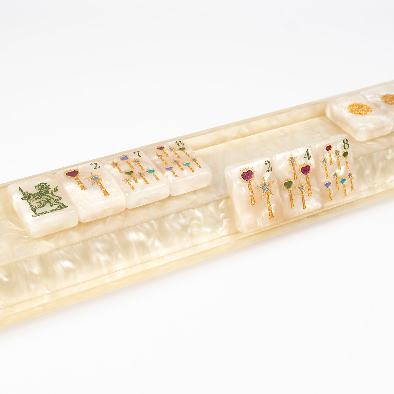Club Mah Jenn D'or jewel tone mahjong set, mother-of-pearl rack
