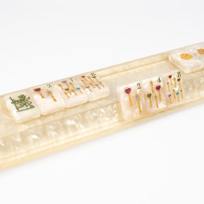 Club Mah Jenn D'or jewel tone mahjong set, mother-of-pearl rack