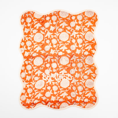Lara La Casa terracotta floral block-print guest towels, cream LA CASA embroidery, set of two