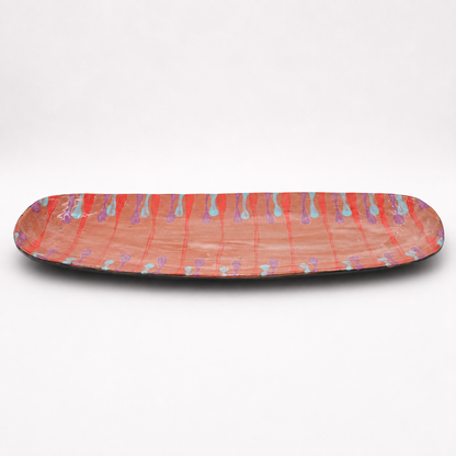 Side view of Lonza oven-safe ceramic serving platter showing long narrow shape and dark exterior glaze