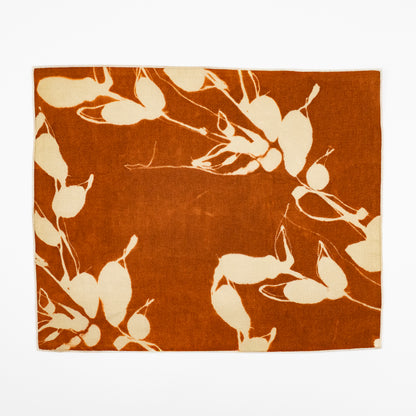 Porto indigo linen botanical sunprint placemat, navy and white leaf pattern